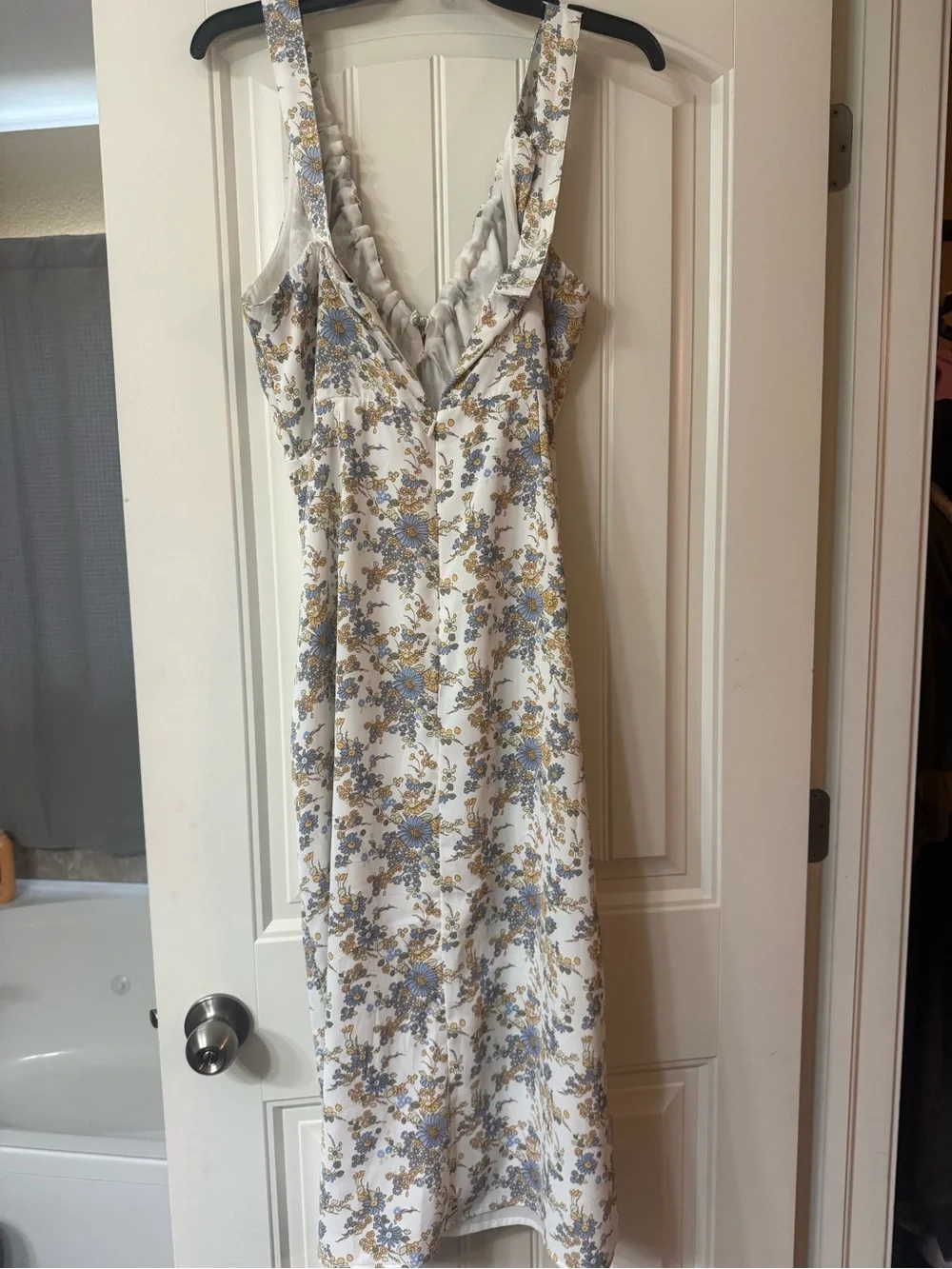 Abercrombie & Fitch White Maxi Dress with Blue and Tan Floral Print